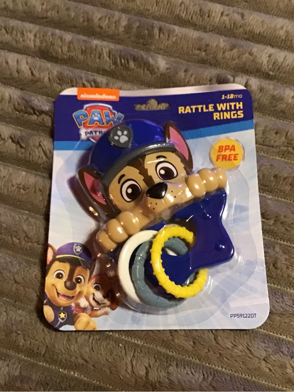 Paw Patrol Chase Teether Rattle Toy in Blue and Yellow